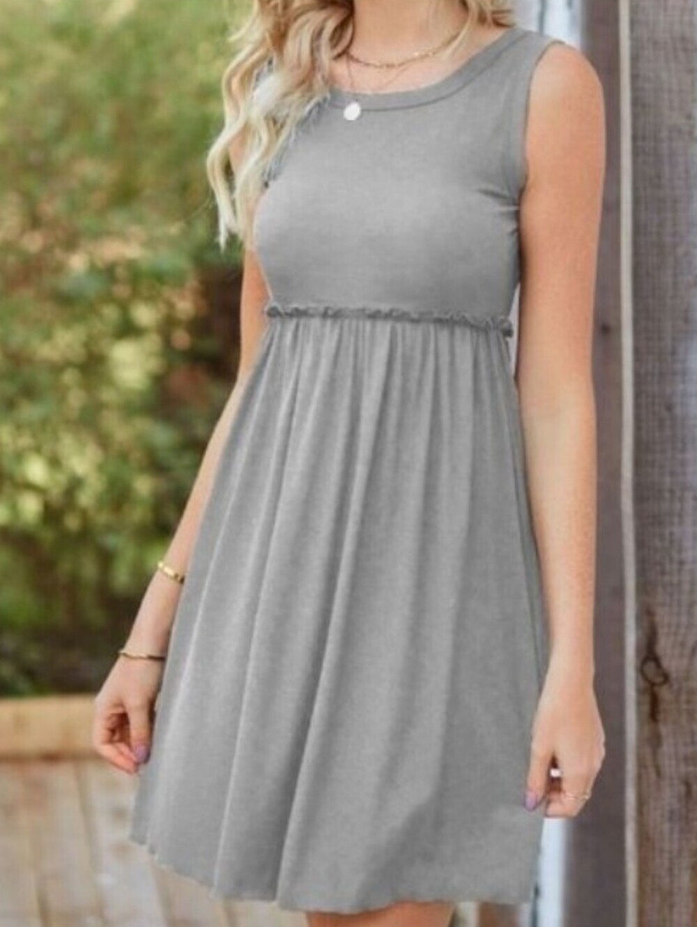 J. Crew Gray Sleeveless Raw Ruffle Trim Lightweight Cotton Summer Dress Sz Small